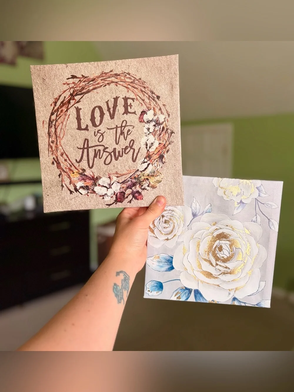 Love Is the Answer Floral Wall Art Set - Brown & Blue